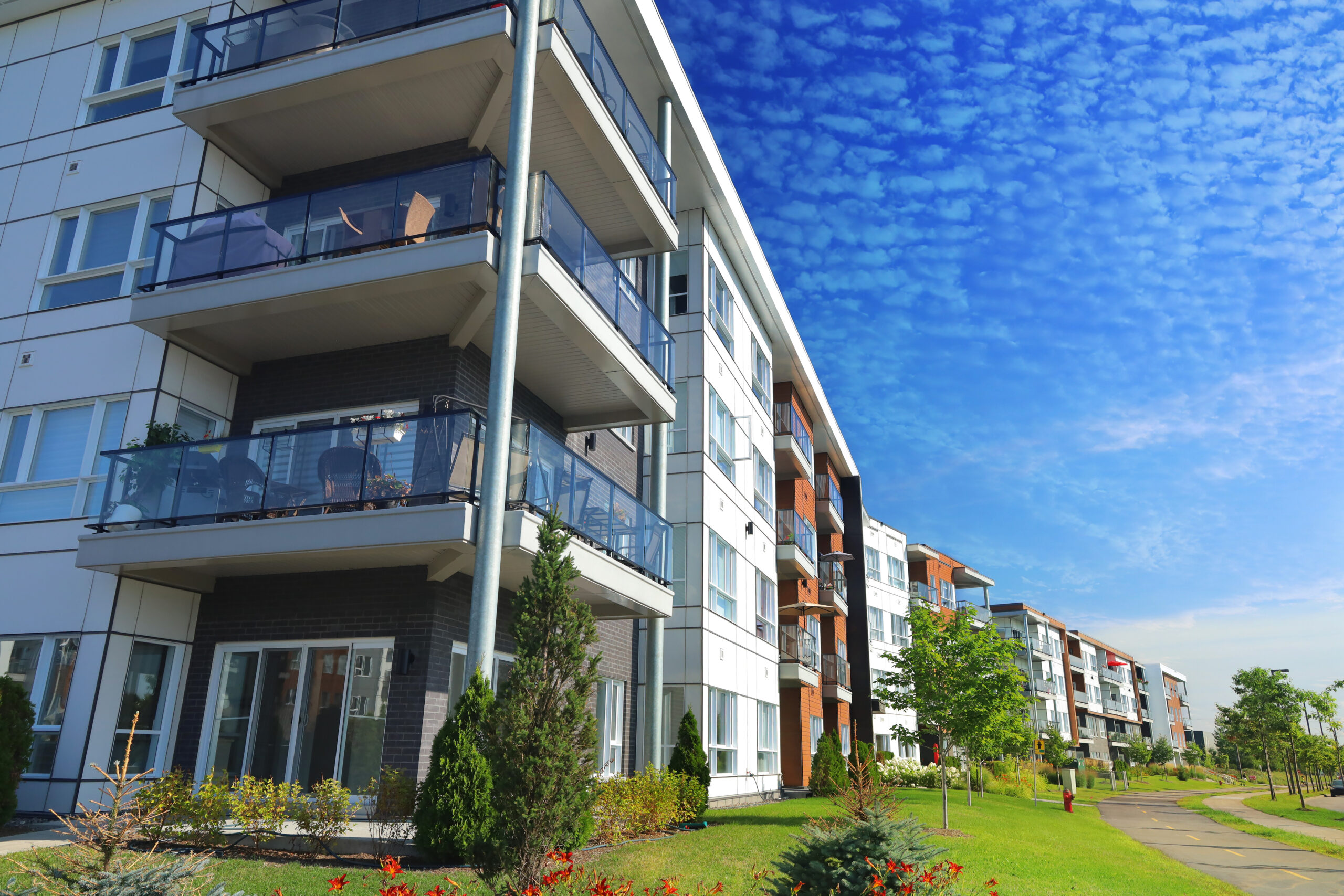 Large Multi-Condos Building Blocks with Bicycles Lane white condo buildings